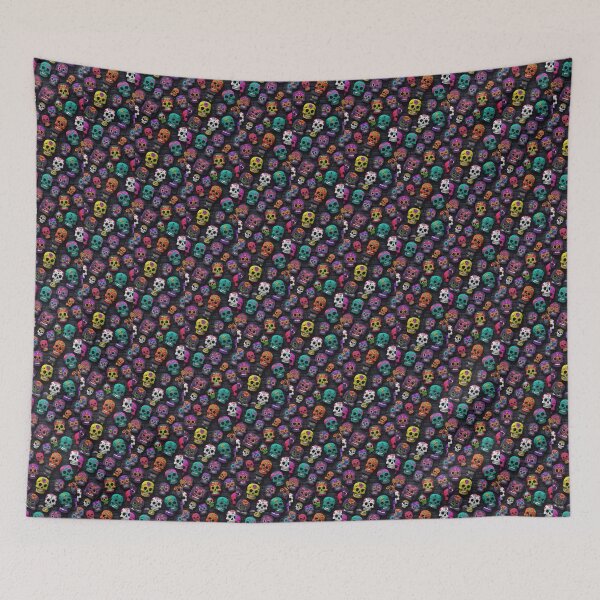 Item preview, Colorful Sugar Skulls Pattern Black Brick Wall Gothic Art designed and sold by UrbanCanvas 111.