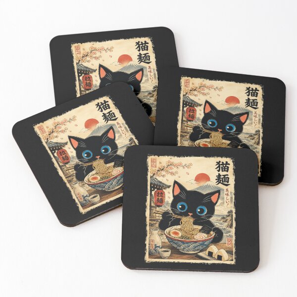 Item preview, Black Cat Ramen Vintage Japanese Noodle Shop Poster designed and sold by eliramaison.