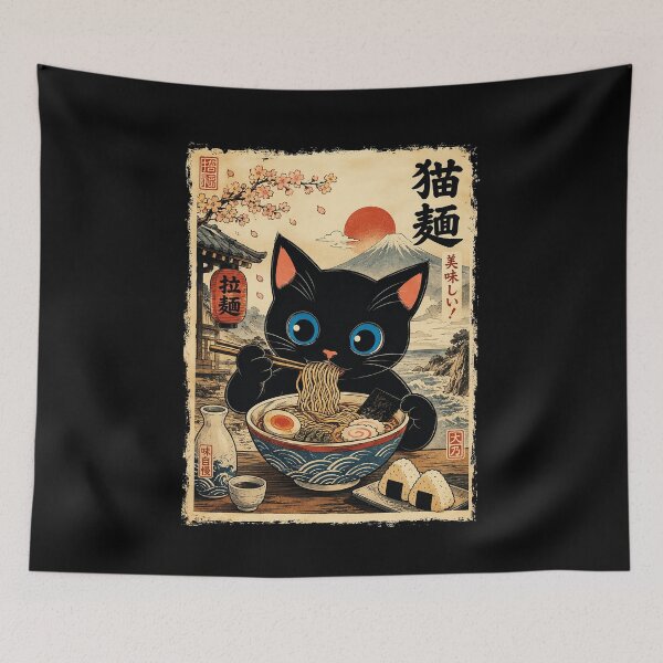 Item preview, Black Cat Ramen Vintage Japanese Noodle Shop Poster designed and sold by eliramaison.