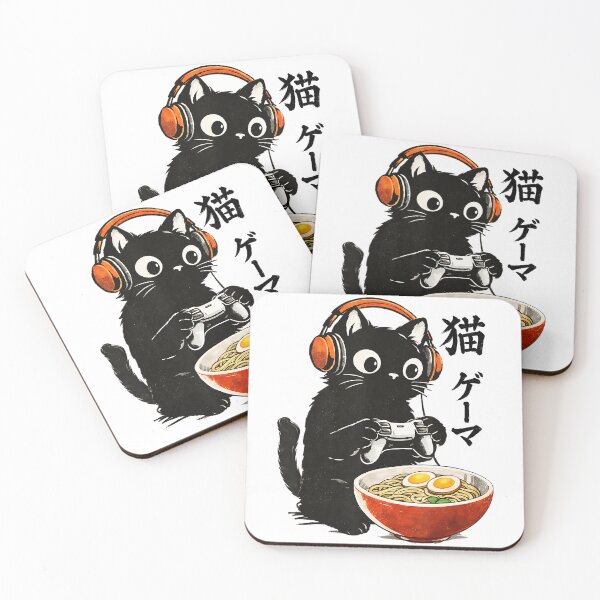 Item preview, Kawaii Gamer Cat with Ramen Bowl and Retro Gaming Style designed and sold by titanlevi.