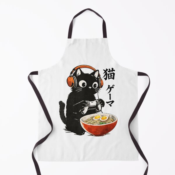 Item preview, Kawaii Gamer Cat with Ramen Bowl and Retro Gaming Style designed and sold by titanlevi.