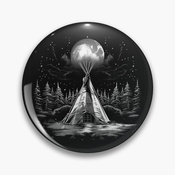 Item preview, Black and White Teepee Under Full Moon Forest Night Art designed and sold by inkoutninja.