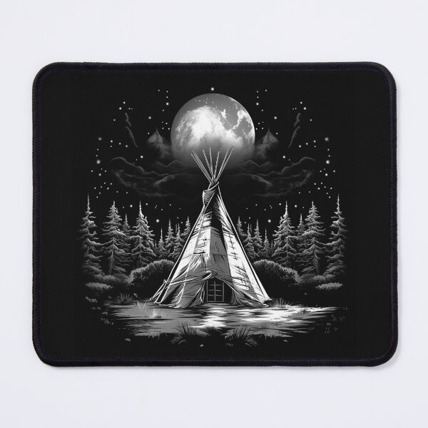 Item preview, Black and White Teepee Under Full Moon Forest Night Art designed and sold by inkoutninja.