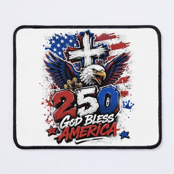 Item preview, T-shirt graphic for the 250th anniversary of the United States of America God Bless America Pround American USA American Flag 4th of July Independence Day Bald Eagle Cross Red While Blue 1776 2026 designed and sold by EmilyDouArt.