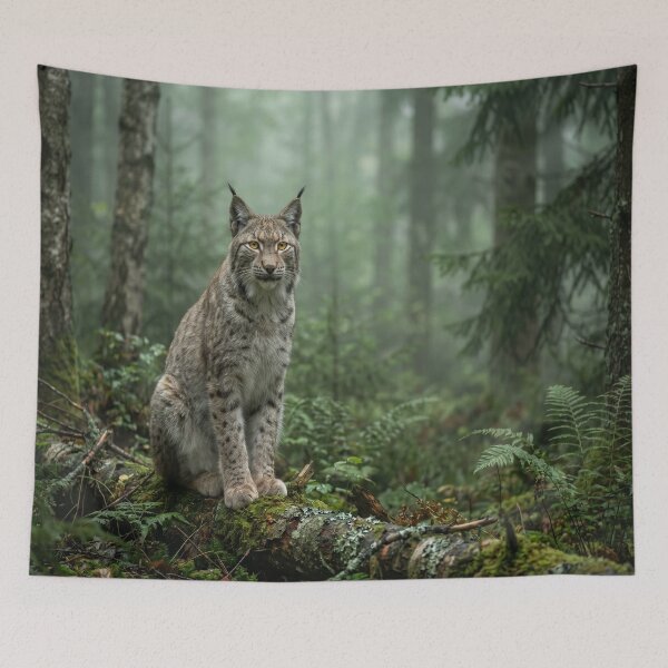 Item preview, Mystic Lynx in Misty Forest Wildlife Art designed and sold by Quiet life.
