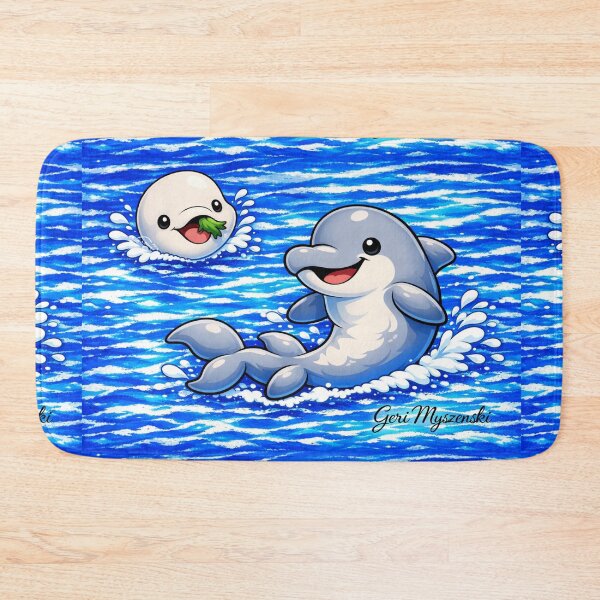 Item preview, Bright Blue Ocean Scene with Dolphin & Beluga designed and sold by The Art Queen Of Michigan .