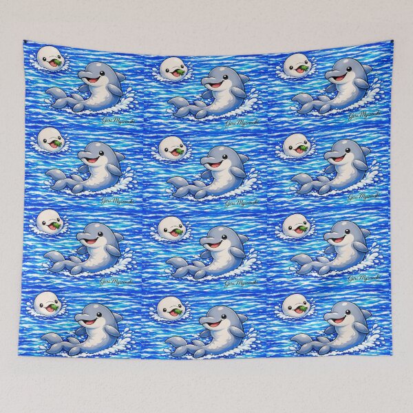 Item preview, Bright Blue Ocean Scene with Dolphin & Beluga designed and sold by The Art Queen Of Michigan .