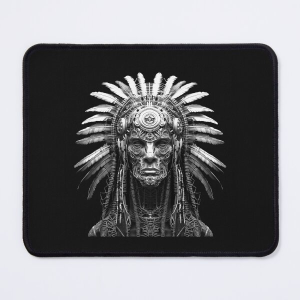 Item preview, Black and White Cyber Tribal Warrior Mask Headdress Art designed and sold by inkoutninja.