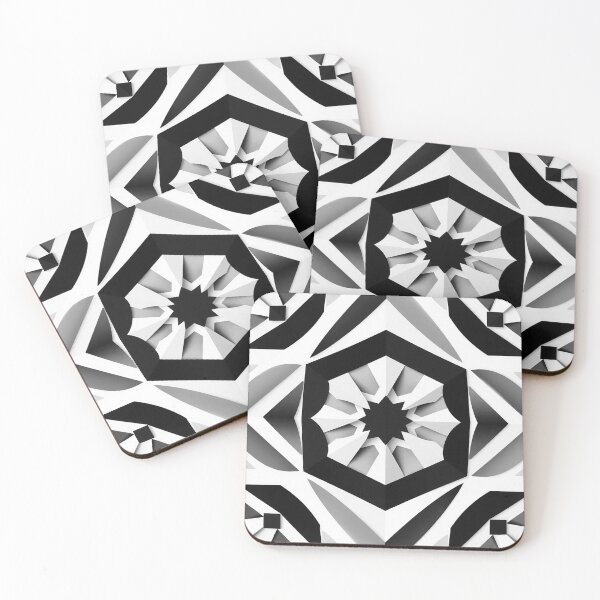 Item preview, Black White Hexagonal Kaleidoscope Geometric Pattern designed and sold by IntelliMindDesigns.