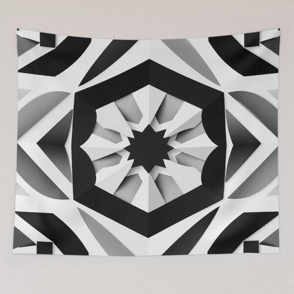 Item preview, Black White Hexagonal Kaleidoscope Geometric Pattern designed and sold by IntelliMindDesigns.