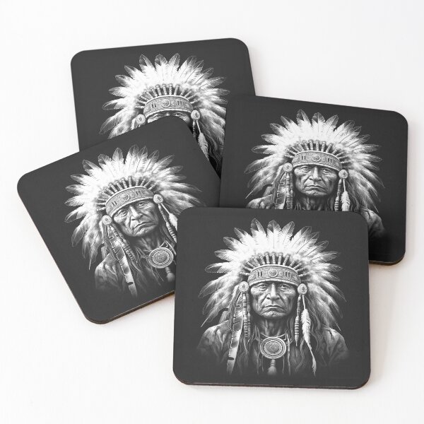 Item preview, Black and White Elder Chief Portrait Feather Headdress Art designed and sold by inkoutninja.