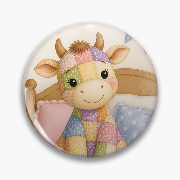 Item preview, Cute Patchwork Cow on Bed designed and sold by Shelley Loewnau-Jones Studio.
