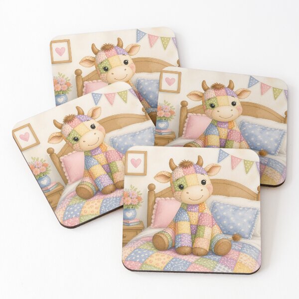 Item preview, Cute Patchwork Cow on Bed designed and sold by Shelley Loewnau-Jones Studio.