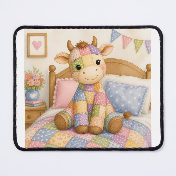 Item preview, Cute Patchwork Cow on Bed designed and sold by Shelley Loewnau-Jones Studio.