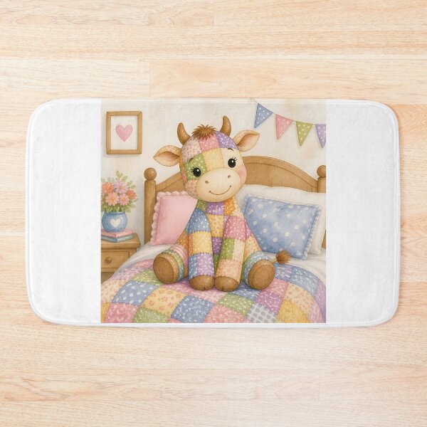Item preview, Cute Patchwork Cow on Bed designed and sold by Shelley Loewnau-Jones Studio.
