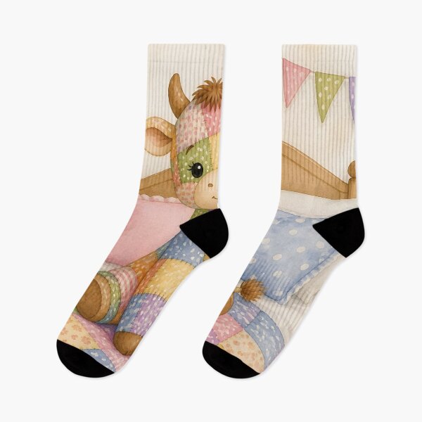 Item preview, Cute Patchwork Cow on Bed designed and sold by Shelley Loewnau-Jones Studio.
