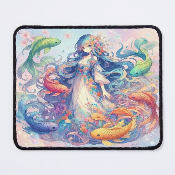 Item preview, Ethereal Anime Girl and Koi Fish Mouse Pad designed and sold by CozyHavenStudio.