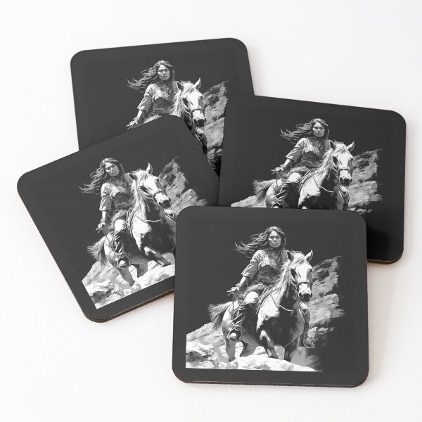 Item preview, Black and White Warrior Woman Riding White Horse Art designed and sold by inkoutninja.
