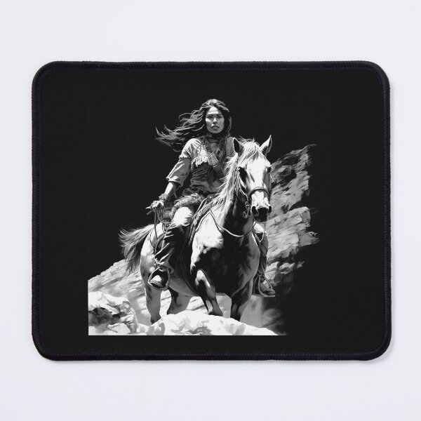 Item preview, Black and White Warrior Woman Riding White Horse Art designed and sold by inkoutninja.