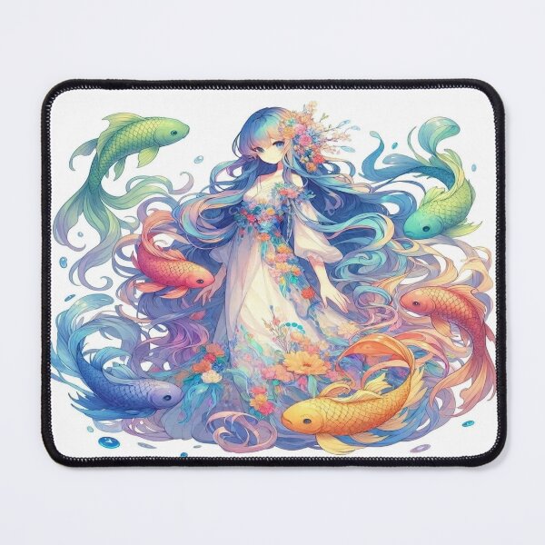 Item preview, Ethereal Anime Girl and Koi Fish Mouse Pad designed and sold by CozyHavenStudio.