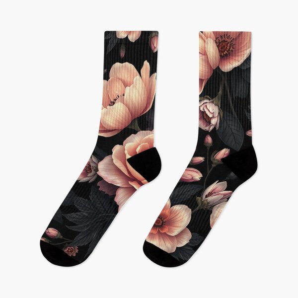 Item preview, Pink Peach Roses Floral Pattern Black Background Art designed and sold by IntelliMindDesigns.