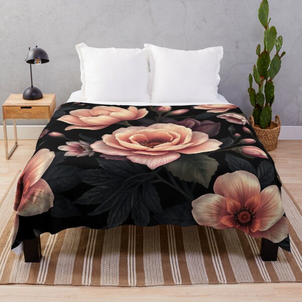 Item preview, Pink Peach Roses Floral Pattern Black Background Art designed and sold by IntelliMindDesigns.