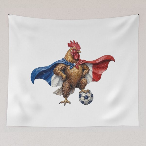 Item preview, France Soccer Superhero Rooster Impasto Flag Art designed and sold by EvrmoodCo.