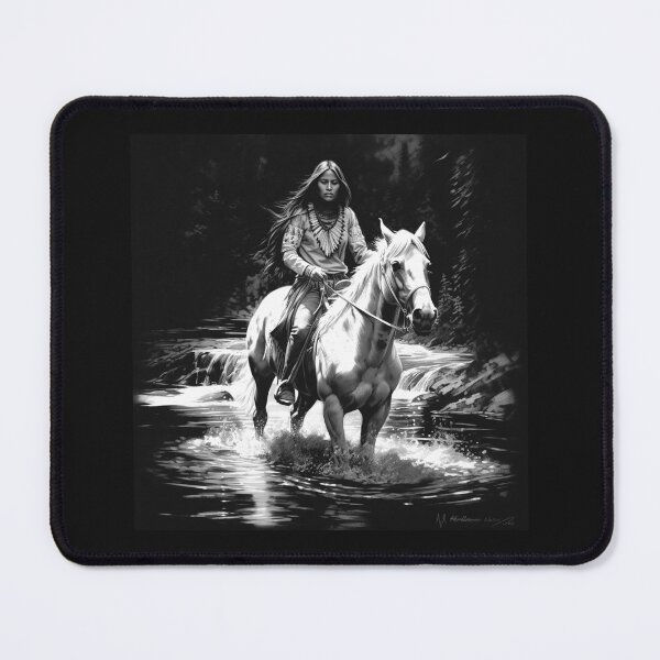 Item preview, Black and White Warrior Woman Riding Horse Through River designed and sold by inkoutninja.