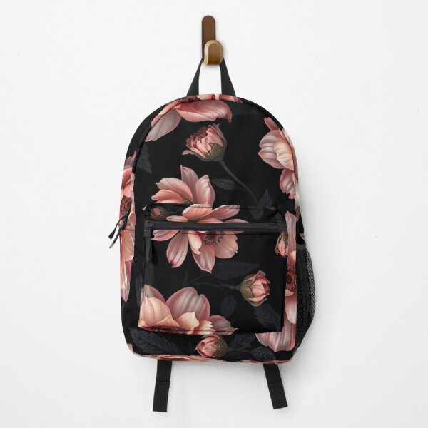 Item preview, Romantic Pink Peach Roses Floral Pattern Black Background designed and sold by IntelliMindDesigns.