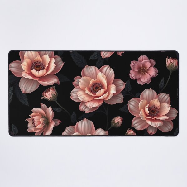 Item preview, Romantic Pink Peach Roses Floral Pattern Black Background designed and sold by IntelliMindDesigns.