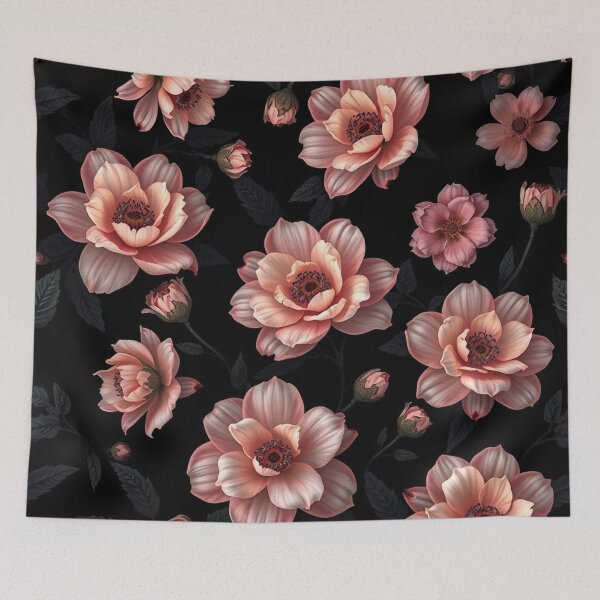 Item preview, Romantic Pink Peach Roses Floral Pattern Black Background designed and sold by IntelliMindDesigns.
