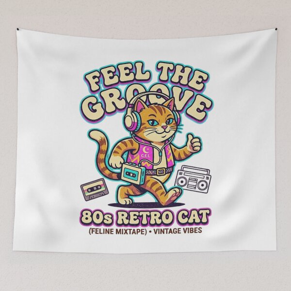 Item preview, 80s Retro Cat Walkman - Feel The Groove Vintage Mixtape designed and sold by Extravanganzza.
