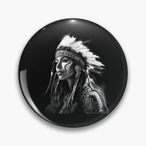 Item preview, Black and White Warrior Woman Feather Headdress Portrait designed and sold by inkoutninja.