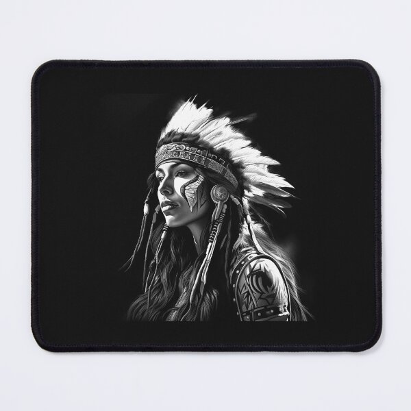 Item preview, Black and White Warrior Woman Feather Headdress Portrait designed and sold by inkoutninja.