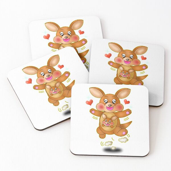 Item preview, Cute Happy Kawaii Kangaroo And Baby Joey Jumping designed and sold by BalRaju-Doodles.