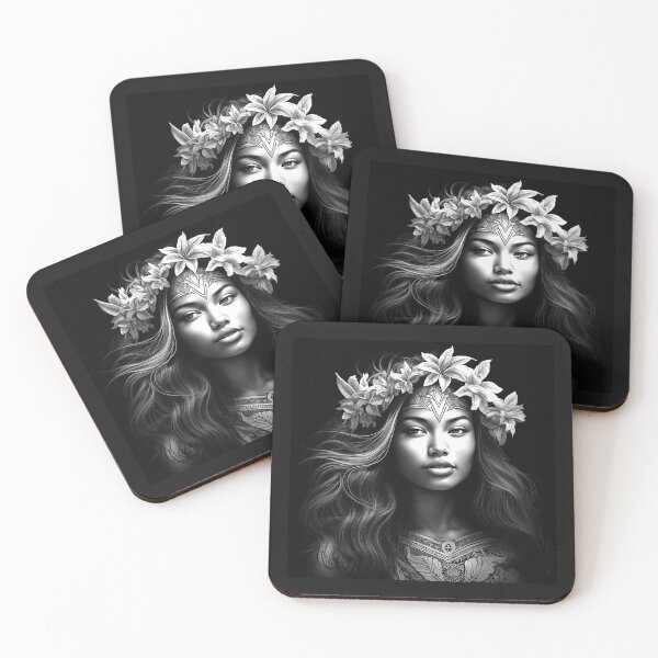 Item preview, Black and White Flower Crown Woman Portrait Fantasy Art designed and sold by inkoutninja.