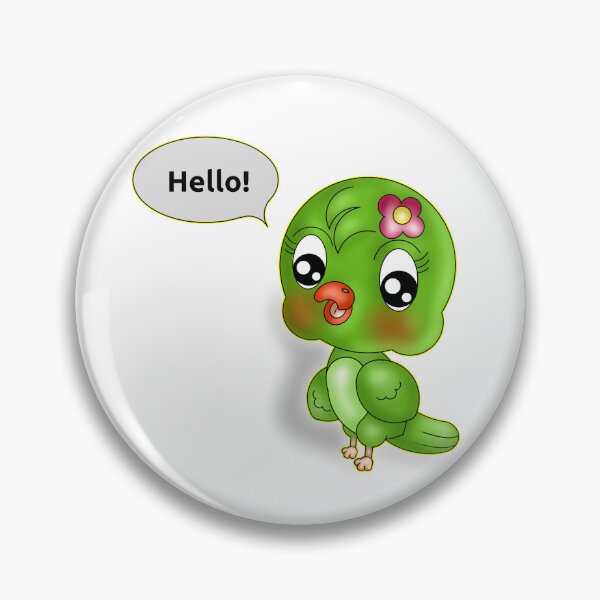 Item preview, Cute Friendly Kawaii Green Parrot Saying Hello designed and sold by BalRaju-Doodles.