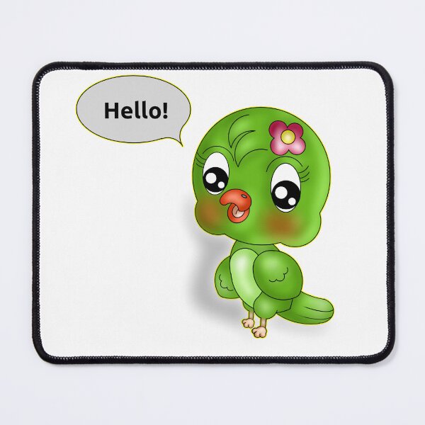 Item preview, Cute Friendly Kawaii Green Parrot Saying Hello designed and sold by BalRaju-Doodles.