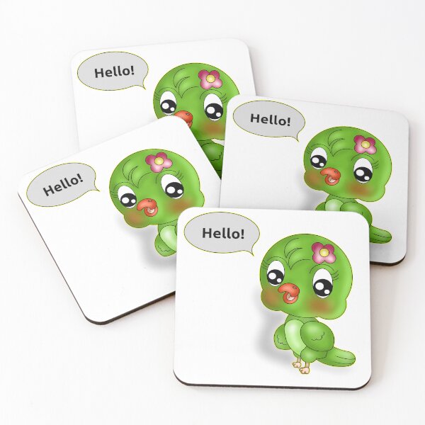 Item preview, Cute Friendly Kawaii Green Parrot Saying Hello designed and sold by BalRaju-Doodles.