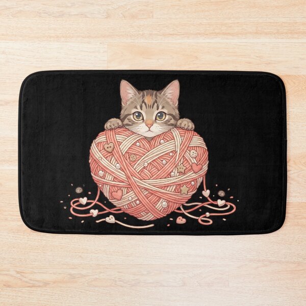 Item preview, Cute Kitten Heart Ball of Yarn Knitting designed and sold by CrystalMineArts.