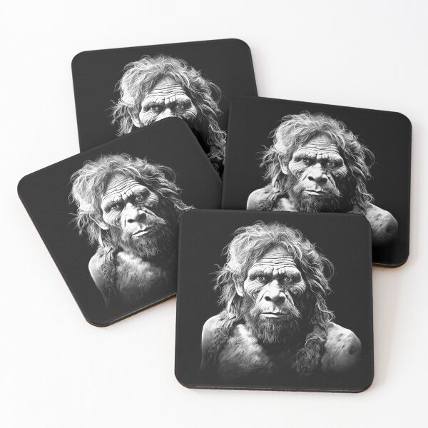 Item preview, Black and White Prehistoric Caveman Portrait Dark Art designed and sold by inkoutninja.