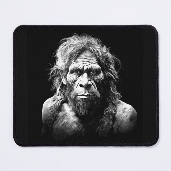 Item preview, Black and White Prehistoric Caveman Portrait Dark Art designed and sold by inkoutninja.