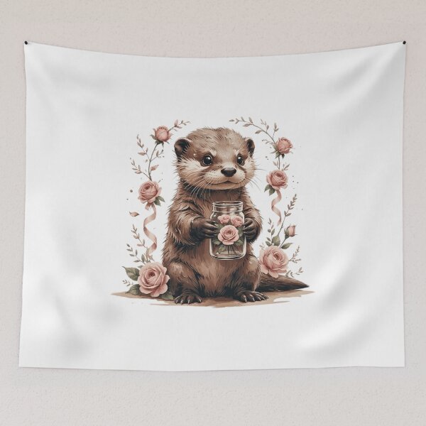 Item preview, Whimsical Watercolor Sea Otter Holding Rose Jar designed and sold by AQUILAKREO.