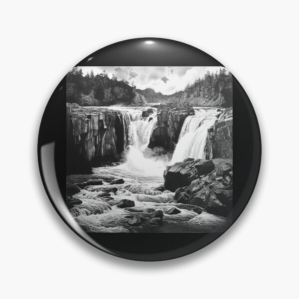 Item preview, Black and White Waterfall Landscape Forest River Art designed and sold by inkoutninja.