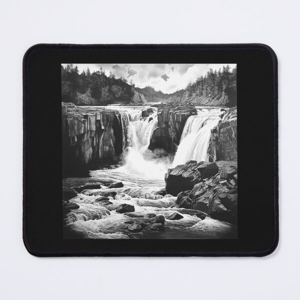 Item preview, Black and White Waterfall Landscape Forest River Art designed and sold by inkoutninja.
