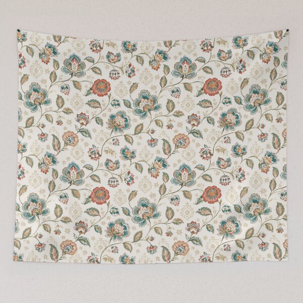 Item preview, Vintage Boho Floral Elegance Seamless Pattern | Teal Coral Botanical Wallpaper Design designed and sold by Ioanna-Studio.