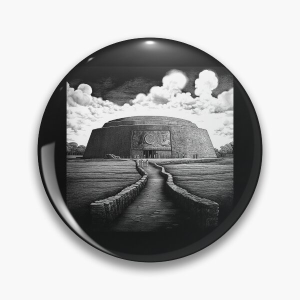 Item preview, Black and White Ancient Temple Pyramid Landscape Art designed and sold by inkoutninja.
