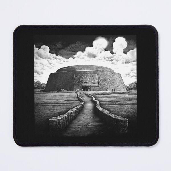 Item preview, Black and White Ancient Temple Pyramid Landscape Art designed and sold by inkoutninja.