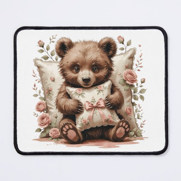 Item preview, Vintage Watercolor Baby Bear Cuddling Floral Pillow designed and sold by AQUILAKREO.