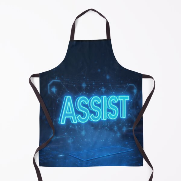 Item preview, ASSIST - Cyberpunk AI Neon Blue Hologram Futuristic Technology Support Poster designed and sold by AiNaturalsOnly.